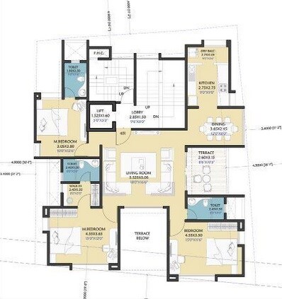 Floor plan of 3 BHK 1700 Sq. Ft. Apartment in Nirmiti Rama Govind, Pune