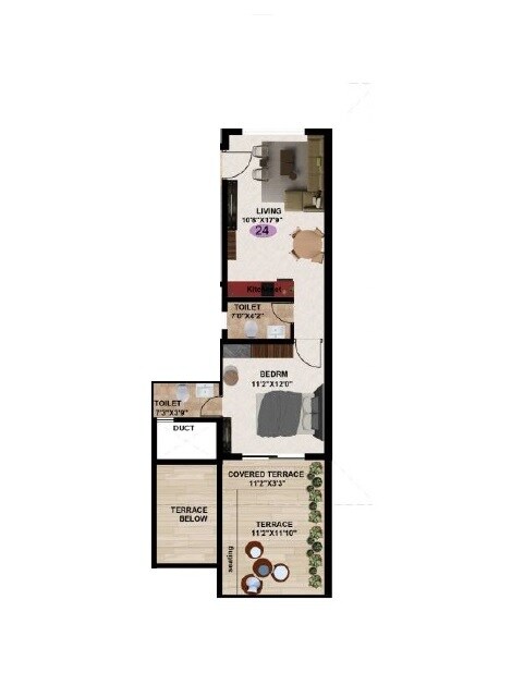 Floor plan of 1 BHK 577 Sq. Ft. Apartment in Nirvana Lakeview Retreat, Pune