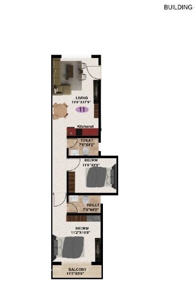 Floor plan of 2 BHK 580 Sq. Ft. Apartment in Nirvana Lakeview Retreat, Pune