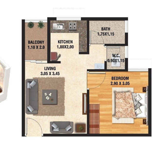 Floor plan of 1 BHK 302 Sq. Ft. Apartment in Nirvana Lifecity, Pune