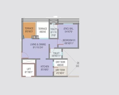 Floor plan of 1 BHK 502 Sq. Ft. Apartment in Nisarg Hill Crest, Pune