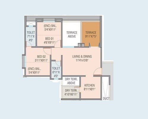 2 BHK 686 Sq. Ft. Apartment