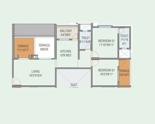 Floor plan of 2 BHK 745 Sq. Ft. Apartment in Nisarg Hill Crest, Pune