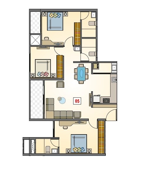 Floor plan of 3 BHK Apartment - 953 sq. ft. in Nisarg Royal Square, Pune
