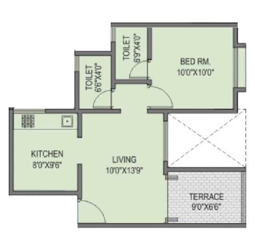 Floor plan of 1 BHK 379 Sq. Ft. Apartment in Nisarg Vatika, Pune