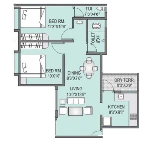 Floor plan of 2 BHK 440 Sq. Ft. Apartment in Nisarg Vatika, Pune