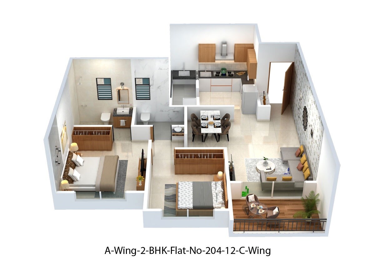 Floor plan of 2 BHK 939 Sq. Ft. Apartment in Nivasa Elevia, Pune