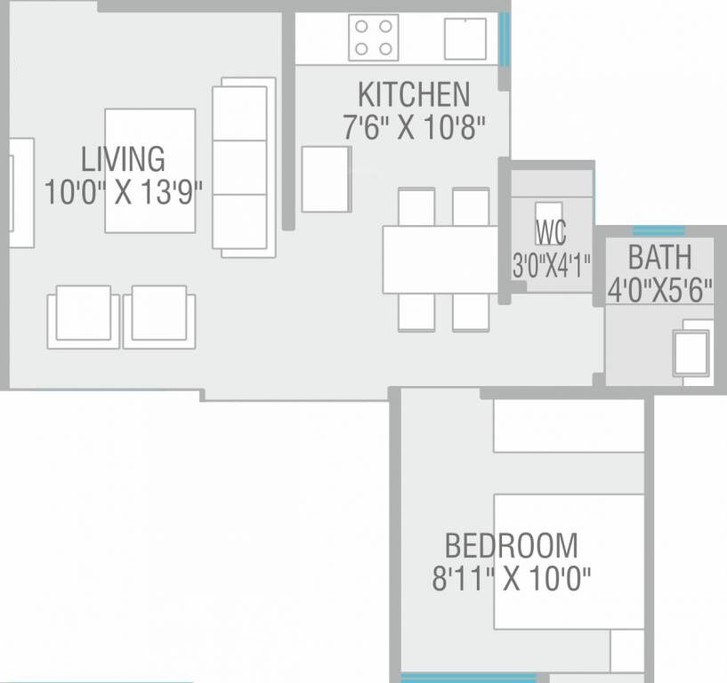 Floor plan of 1 BHK 390 Sq. Ft. Apartment in Nivasa Udaan, Pune