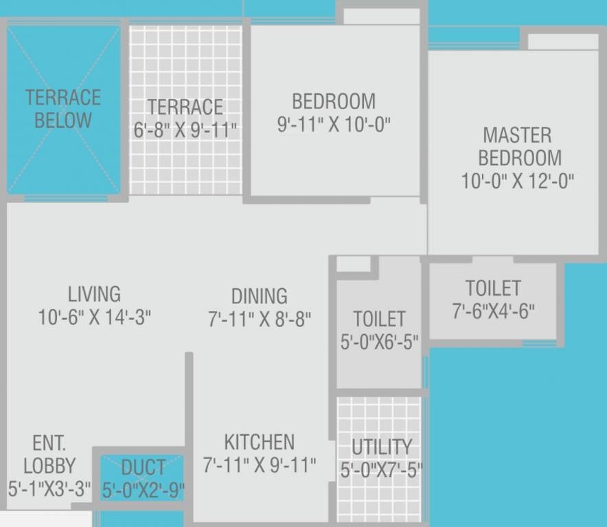 Floor plan of 2 BHK 484 Sq. Ft. Apartment in Nivasa Udaan, Pune