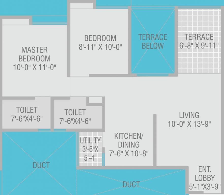 Floor plan of 2 BHK 578 Sq. Ft. Apartment in Nivasa Udaan, Pune