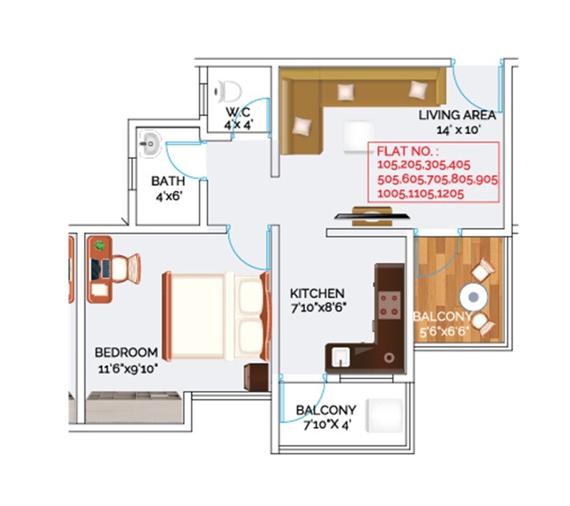 Floor plan of 1 BHK 483 Sq. Ft. Apartment in NK Chintamani Samriddhi, Pune