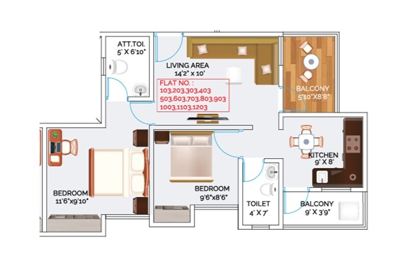 Floor plan of 2 BHK 635 Sq. Ft. Apartment in NK Chintamani Samriddhi, Pune