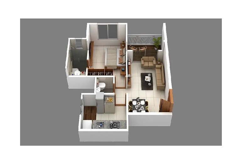 Floor plan of 1 BHK 500 Sq. Ft. Apartment in NK Geo River Breeze, Pune