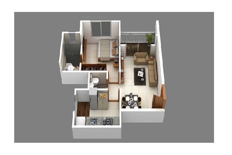 Floor plan of 1 BHK 524 Sq. Ft. Apartment in NK Geo River Breeze, Pune