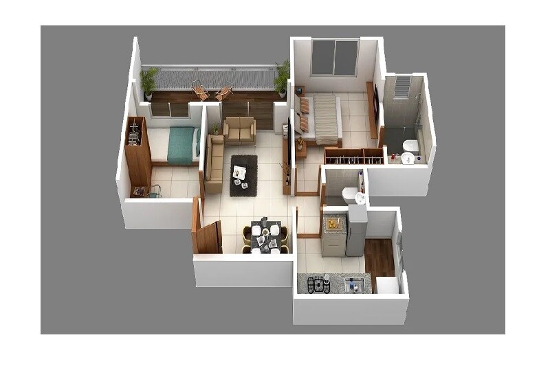 Floor plan of 2 BHK 660 Sq. Ft. Apartment in NK Geo River Breeze, Pune