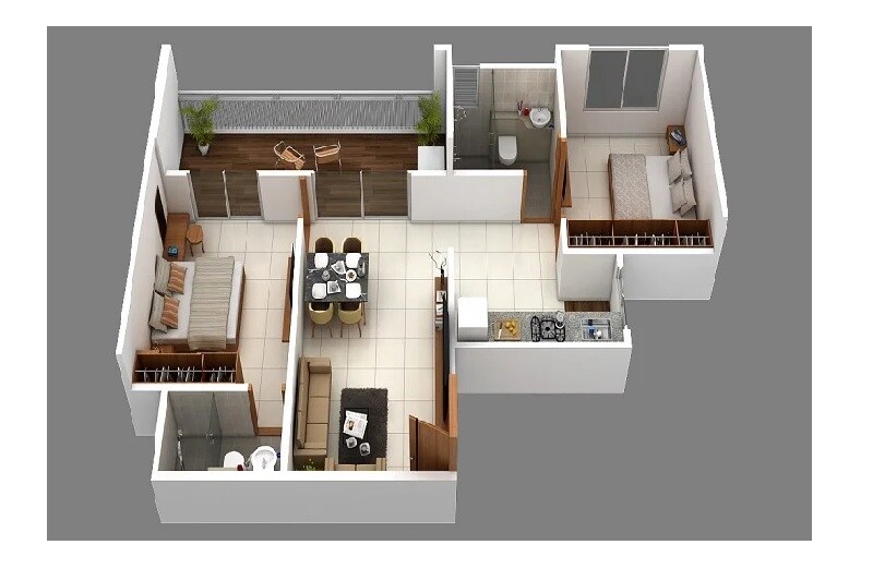 Floor plan of 2 BHK 777 Sq. Ft. Apartment in NK Geo River Breeze, Pune