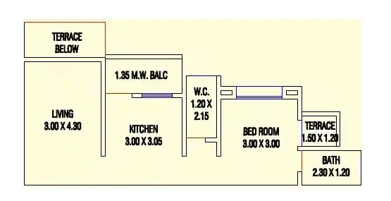 Floor plan of 1 BHK 505 Sq. Ft. Apartment in NK Shambhavi Prestige, Pune