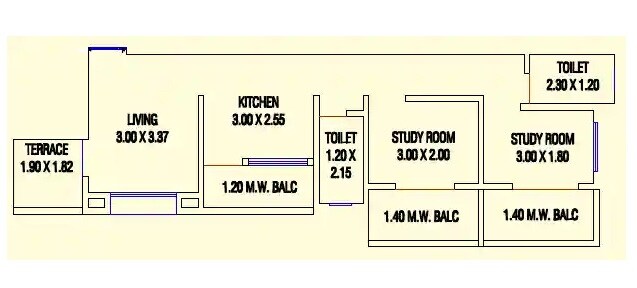 Floor plan of 2 BHK 665 Sq. Ft. Apartment in NK Shambhavi Prestige, Pune