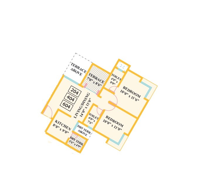 Floor plan of 2 BHK 692 Sq. Ft. Apartment in Nobles Jewel, Pune