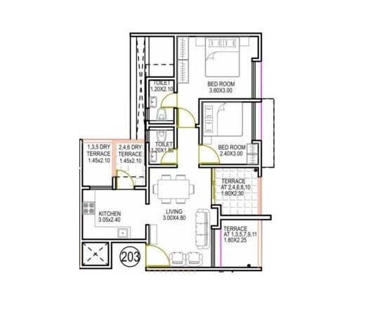 Floor plan of 2 BHK Apartment - 735 sq. ft. in Notting Hills, Pune
