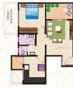 Floor plan of 1 BHK 422 Sq. Ft. Apartment in NSG The Royal Mirage, Pune
