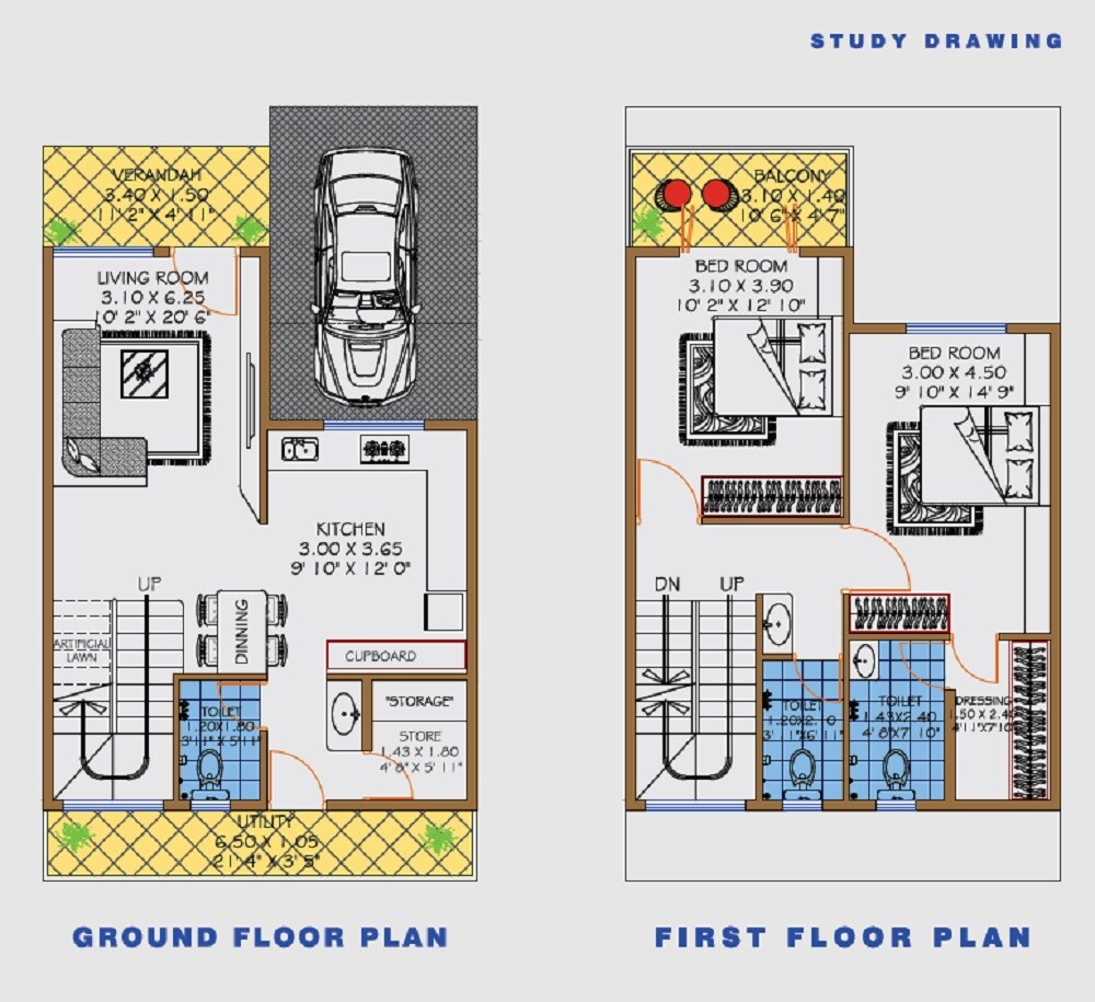 Floor plan of 2 BHK 969 Sq. Ft. Row House in Nupur Saffron Villas, Pune