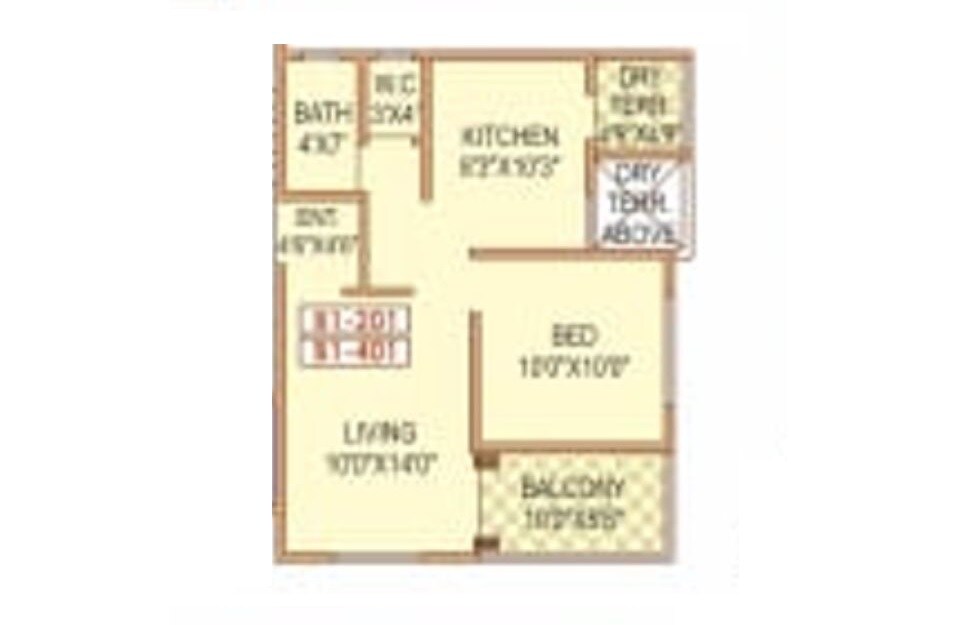 Floor plan of 1 BHK 450 Sq. Ft. Apartment in Nyasa Abhiman Avenue, Pune