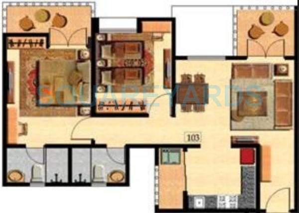 Floor plan of 2 BHK 942 Sq. Ft. Apartment in Nyati Ebony, Pune