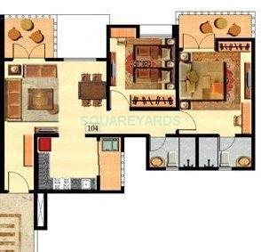 Floor plan of 2 BHK 1064 Sq. Ft. Apartment in Nyati Ebony Garden, Pune