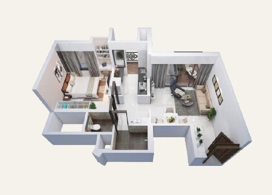 Floor plan of 1 BHK 377 Sq. Ft. Apartment in Nyati Ekaant, Pune