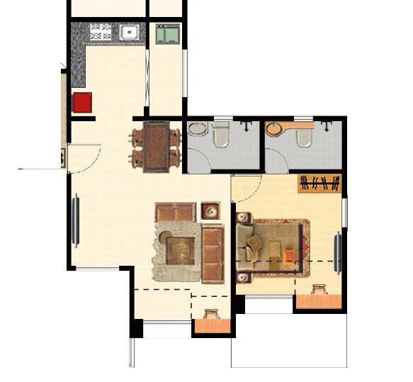 Floor plan of 1 BHK Apartment - 523 sq. ft. in Nyati Elan, Pune