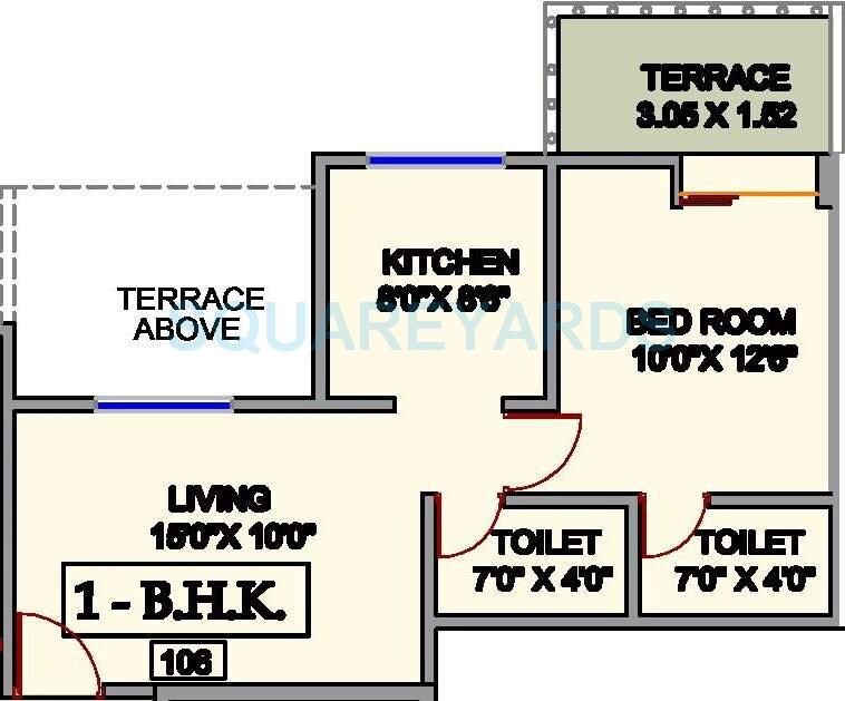 Floor plan of 1 BHK Apartment - 516 sq. ft. in Nyati Elan, Pune