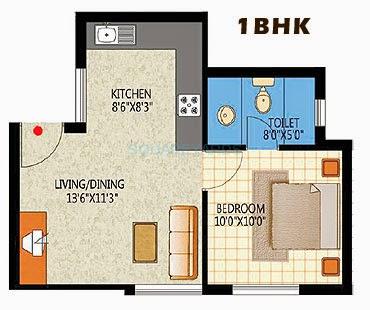 Floor plan of 1 BHK Apartment - 519 sq. ft. in Nyati Elan, Pune