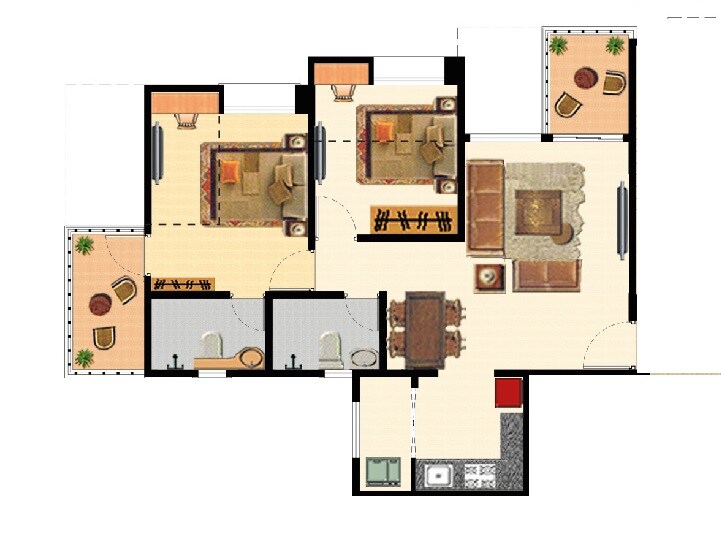 Floor plan of 2 BHK Apartment - 553 sq. ft. in Nyati Elan, Pune