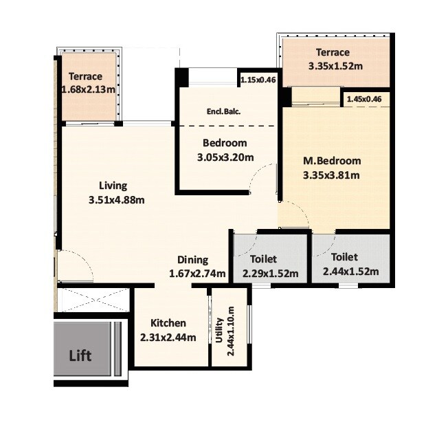 Floor plan of 2 BHK Apartment - 555 sq. ft. in Nyati Elan, Pune