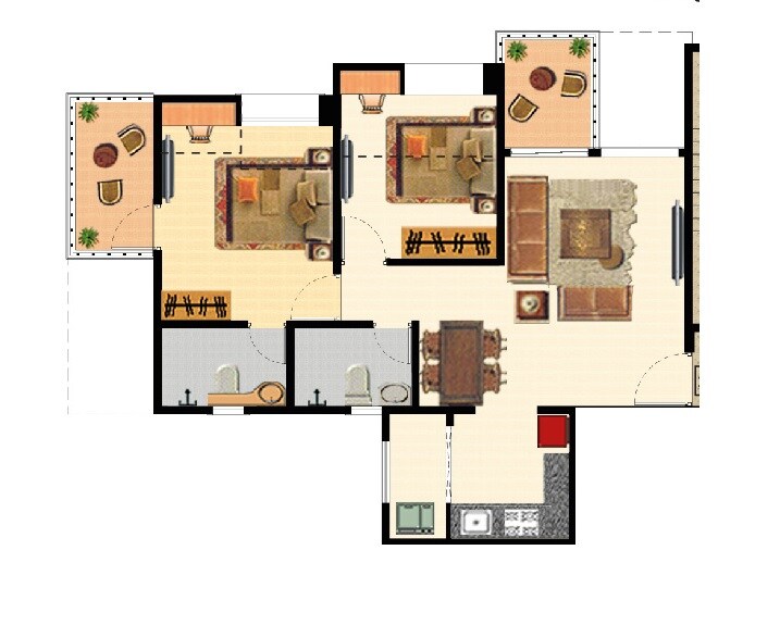 Floor plan of 2 BHK Apartment - 577 sq. ft. in Nyati Elan, Pune