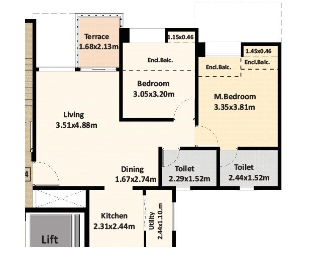 Floor plan of 3 BHK Apartment - 582 sq. ft. in Nyati Elan, Pune