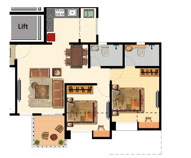 Floor plan of 2 BHK Apartment - 589 sq. ft. in Nyati Elan, Pune