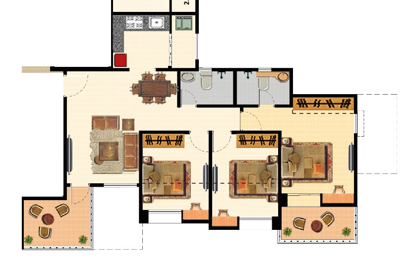 Floor plan of 3 BHK Apartment - 819 sq. ft. in Nyati Elan, Pune