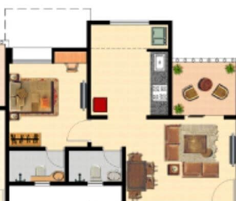 Floor plan of 1 BHK 379 Sq. Ft. Apartment in Nyati Elan South East I, Pune