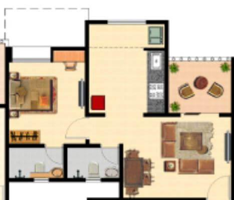Floor plan of 1 BHK 516 Sq. Ft. Apartment in Nyati Elan South East I, Pune