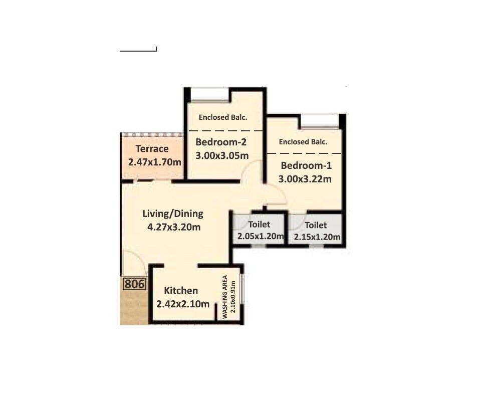 Floor plan of 1 BHK 516 Sq. Ft. Apartment in Nyati Elan West 3, Pune