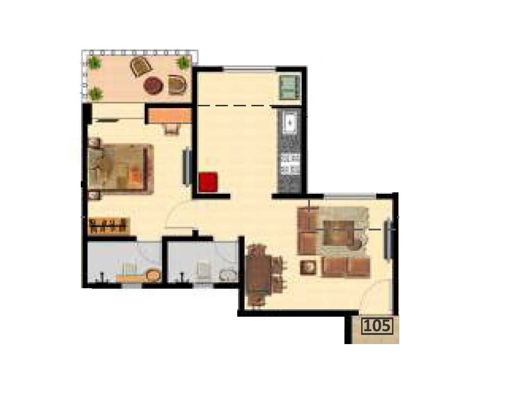 Floor plan of 1 BHK 519 Sq. Ft. Apartment in Nyati Elan West 3, Pune