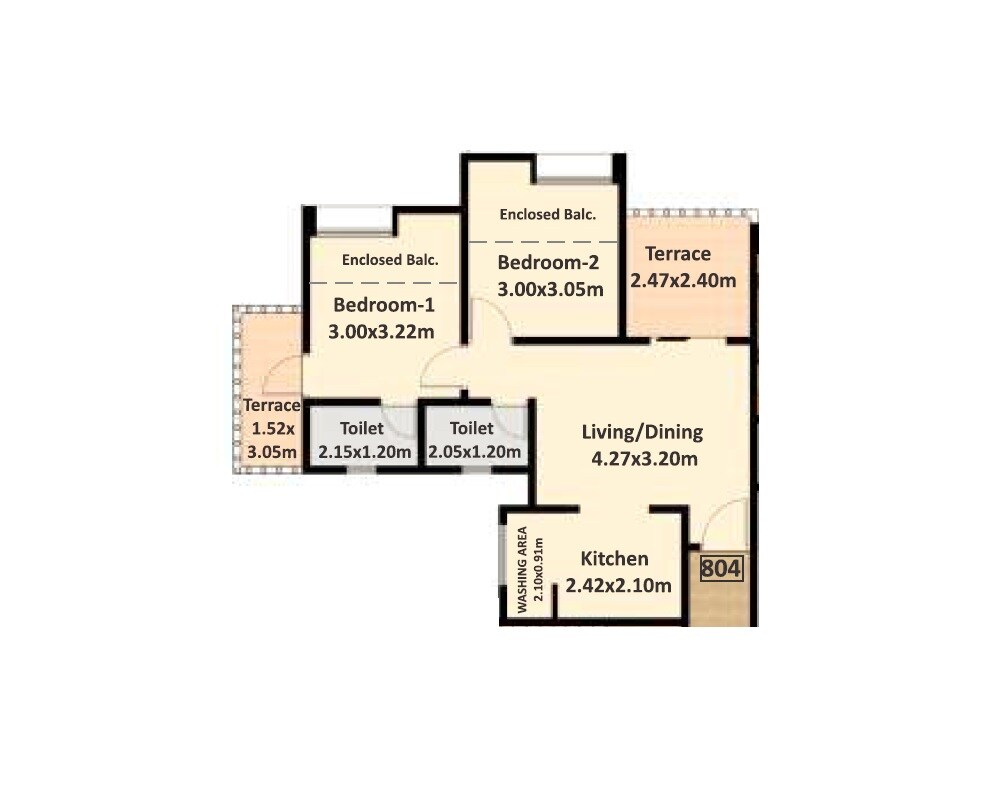 Floor plan of 2 BHK 667 Sq. Ft. Apartment in Nyati Elan West 3, Pune