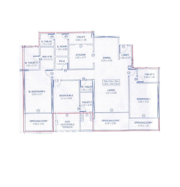 Floor plan of 3 BHK 1798 Sq. Ft. Apartment in Nyati Elenor, Pune