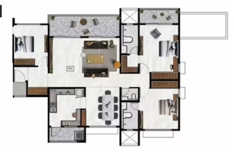 Floor plan of 3 BHK 1528 Sq. Ft. Apartment in Nyati Elite, Pune