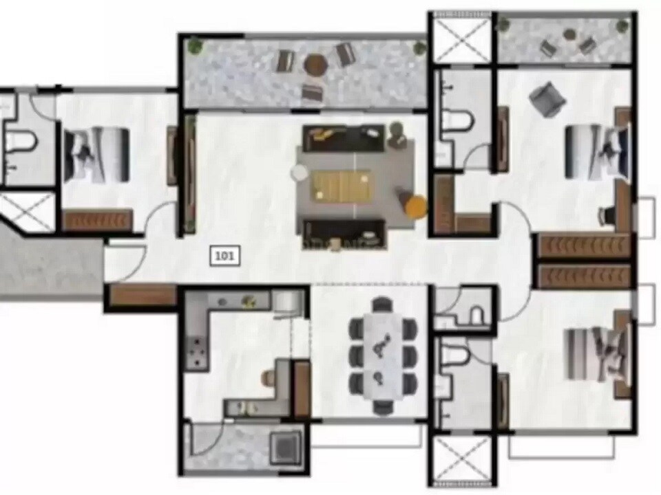Floor plan of 3 BHK 1586 Sq. Ft. Apartment in Nyati Elite, Pune