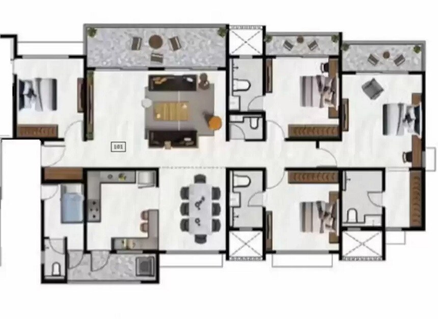 Floor plan of 4 BHK 1935 Sq. Ft. Apartment in Nyati Elite, Pune