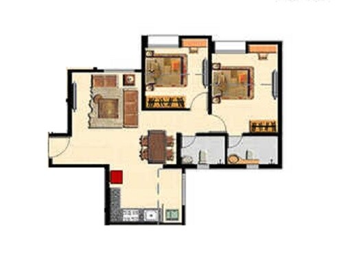 Floor plan of 2 BHK 519 Sq. Ft. Apartment in Nyati Elysia, Pune