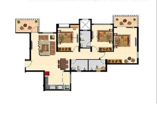 Floor plan of 2 BHK 856 Sq. Ft. Apartment in Nyati Elysia, Pune